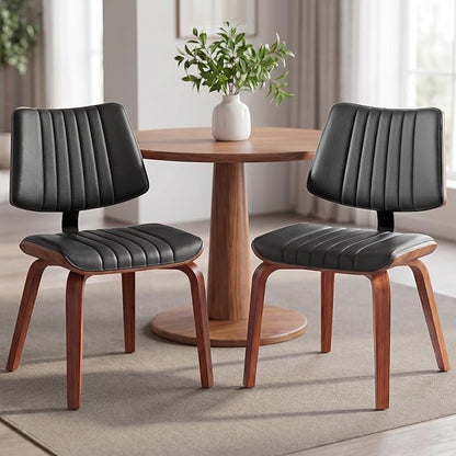 Armless Dining Chairs Set of 2, Walnut Black | Set of 2 premium armless chairs with ergonomic walnut bentwood back and high-density foam padding for superior comfort