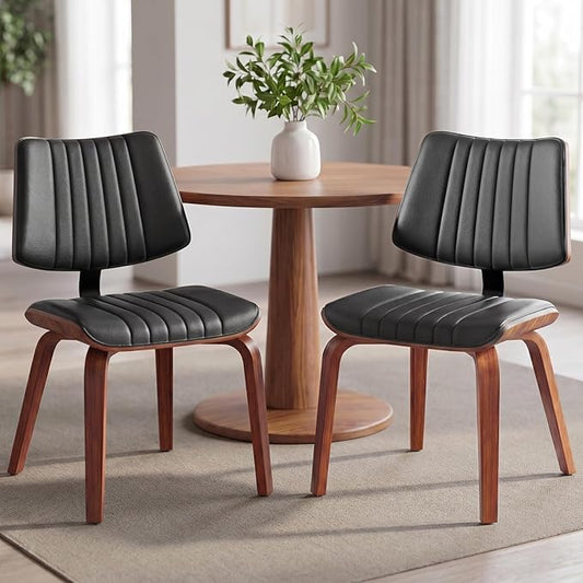 Armless Dining Chairs Set of 2, Walnut Black | Set of 2 premium armless chairs with ergonomic walnut bentwood back and high-density foam padding for superior comfort