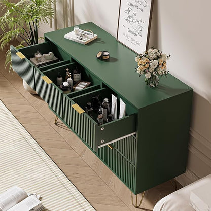 MAISONARIA Green Dresser for Bedroom, 7 Drawer Dresser with Gold Pulls, Wide Chest of Drawers for Bedroom, Entryway, 47.2" L x 15.7" D x 31.4" H