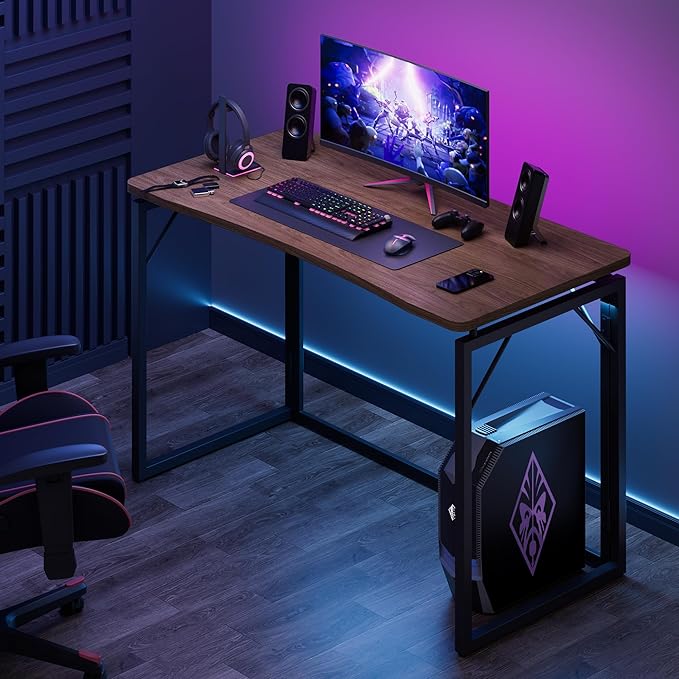 JOYMOOP 40" Folding Desk - Brown, No Assembly Middle Size Foldable Desk for Home, Office, Wooden Top Folding Computer Desk for Working, Writing, Studying