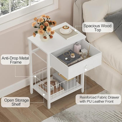 White Small nightstand, White Nightstand, Side Table for Small Spaces, 2 Tiers Storage Shelves End Table, Night Stand for Living Room, Bedroom, Dorm LNT0061W