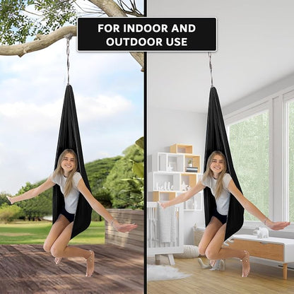 Double Layer Reversible Sensory Swing | Outdoor and Indoor Swing for Kids and Adults Up to 260 lbs | Autism Cocoon Swing | Kids Sensory Swing (Black)