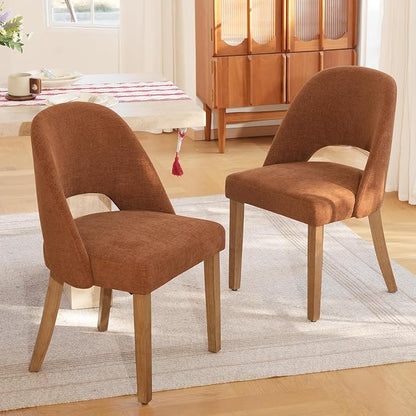 Wooden Dining Chairs Set of 6, Upholstered Modern Chenille Dining Room Chair Kitchen Chairs, Comfy Farmhouse Dinner Chair for Kitchen Dining Room, Orange