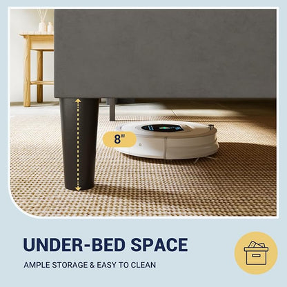 Allewie Full Size Velvet Platform Bed Frame with Vertical Tufted Wingback Headboard, Easy Assembly, Under Bed Storage, No Box Spring Required, Modern Style, Grey