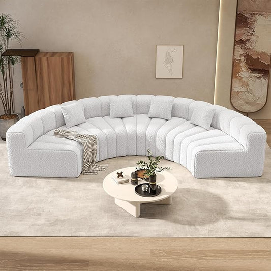 Oversized Curved Sofa, 4 Seater Boneless Velvet Cloud Couch, Modern Modular Sectional Couches for Living Room, No Assembly Required, White 1PC