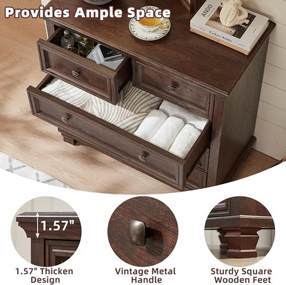 SAVOR LIFE Farmhouse Dresser and Nightstand Sets of 3, 5 Drawer Dresser & 2 Drawer Nightstand, Rustic Brown Bedroom Furniture Set for Home, Bedroom, Hallway, Walnut