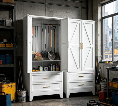 71" H White Armoire Wardrobe Closet with Drawers,Metal Wardrobe Closet with Doors and Shelves,Tall Wardrobe Closet for Bedroom