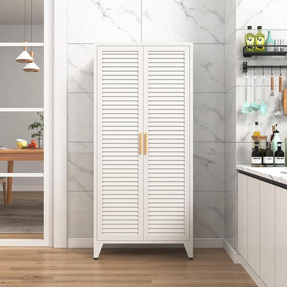 61 "H White Metal Cutlery Cabinet with Door Freestanding Kitchen Cabinet with 3 Adjustable Shelf Side Panels, Suitable for Kitchen, Living Room, Dining Room Metal Cabinet,Requires Assembly ﻿