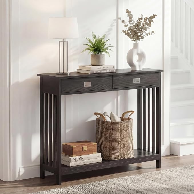 ChooChoo 39" Black Entryway Table with Drawer, Narrow Console Table with Storage Shelf, Sofa Table for Living Room, Entryway, and Hallway