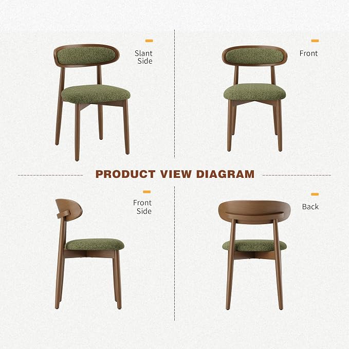 Wooden Dining Chairs Set of 4, Modern Fabric Upholstered Dining Room Chair, Kitchen Side Chairs, Farmhouse Dinner Chair with Curved Back for Kitchen, Green