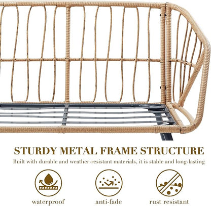 Patio Sofa, PE Rattan Wicker Loveseat, 2 Seater Outdoor Couch with 4.7" Thick Cushions, Outdoor Furniture for Garden Balcony Deck Porch or Backyard, Beige