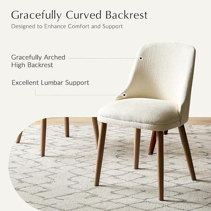 Upholstered Dining Chairs Set of 4, Fabric Dining Room Chairs with Curved Backrest, Solid Wood Legs, Modern Kitchen Chairs for Dining Room Living Room, Ivory