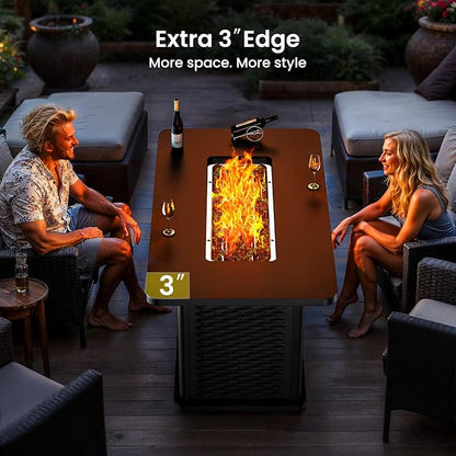 Ciays 43-Inch Rectangular Propane Fire Pit with 60,000 BTU Output, Gas with Cover & Rocks, Table CSA-Certified 2 in 1Table Gatherings Parties with 304 Stainless Steel H-Burner