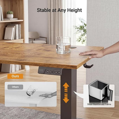 Claiks Electric Standing Desk, 48 x 24 Inch Height Adjustable Sit Stand Desk for Home Office, Computer Desk with Memory Presets, Cable Management & Headphone Hooks, 156 lbs Capacity, Rustic Brown