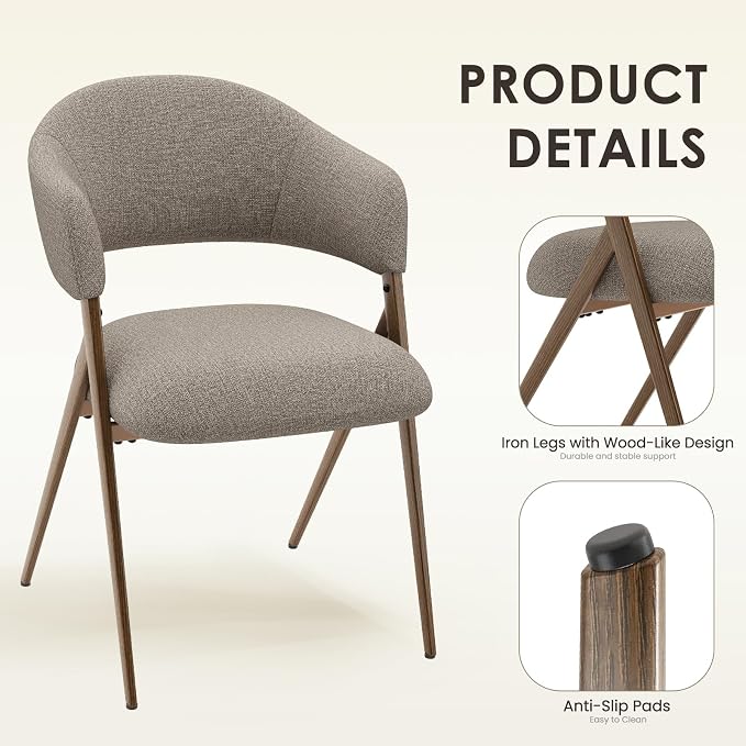 COLAMY Dining Chairs Set of 2, Mid Century Modern Dining Room Kitchen Dinner Chairs with Iron Legs, Open Back and Padded Seat, for Living Room/Bedroom/Restaurant/Cafe, Taupe