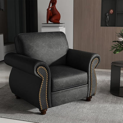 Couchus Vintage Accent Chair with Rivet Decoration, Traditional Upholstered Armchair, Living Room Chair, Rustic Single Sofa Chair for Bedroom, Reading Room & Office (Grey, Single)