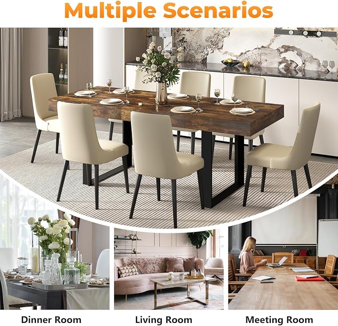 Zevemomo 63"-78.7" Rectangular Extendable Dining Table, 6-8 Extendable Dining Table, Conference Table, Kitchen Table with Slide Track, Tapered U-Shaped Wood Legs for Office, Living Room-Rustic Brown