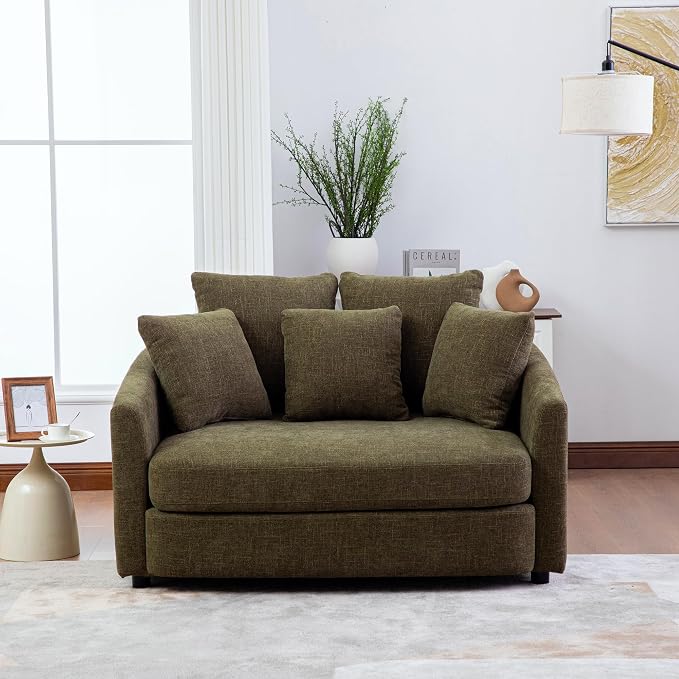 ERYE 56.3" Chenille Upholstered Accent Chair Deep Seat for Living Room Bedroom, Oversized Leisure Cushion Armchair W/ 5 Pillows and Removable Cover for Home Apartment Office