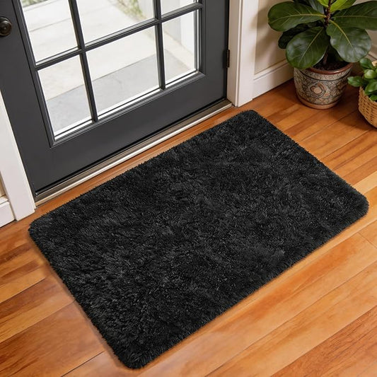 Ophanie Small Black Entryway Throw Rugs for Bedroom, 2x3 Mini Area Rug, Affordable Non Slip Fluffy Carpet, Fuzzy Soft Living Room Rug, Home Decor Aesthetic, Nursery