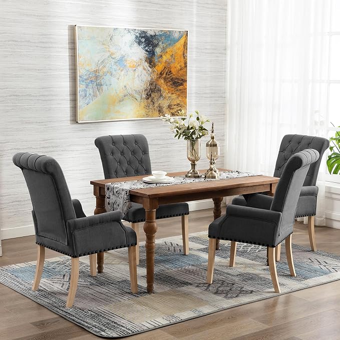 adochr Upholstered Fabric Accent Dining Chair, Arm Dining Chair with Elegant Tufted Club for Dining Room Kitchen Room, Dark Grey