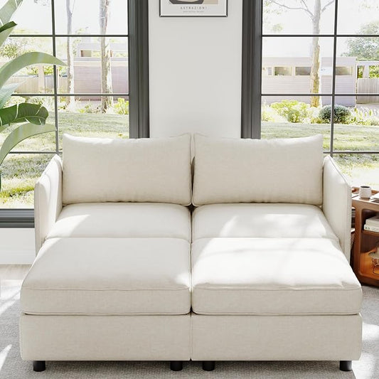 ERYE 68-Inch Loveseat Modular Sofa Deep Seat Storage Sectional Sofa Couch with Storage Ottomans,2 Seat Chenille Upholstered Love Seat Couch Convertible Lounge Sleeper Daybed for Living Room Bedroom