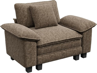 PHI VILLA Oversized Single Sofa with Deep Seat, Armchair for Small Spaces Bedroom Reading Modern, 1 Seater Comfy Reading Accent Chair, Chenille Grayish Brown