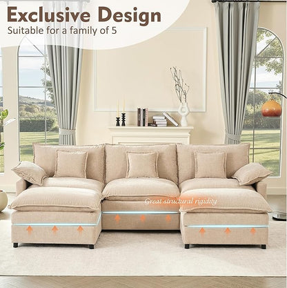 GOSUHI 108" U-Shaped Modular Cloud Couch, Chenille Flat White | Cloud Comfort, Deep Seat, Couches for Living Room, Removable&Machine-Washable Covers, Movable Ottoman, Modular Sectional Sofa