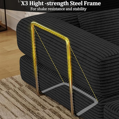 BSHOMGI Convertible Sofas Boneless Couches with 2 Pillow, Modern Corduroy Futon Bed, Modular Queen Sofa with Pull-Out Bed, LoveSeat for Living Room, Small Space Apartment BlackDouble Sofa