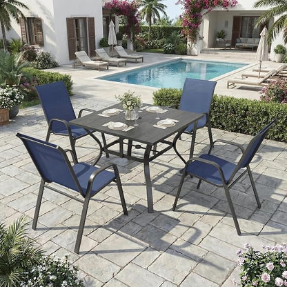 Outdoor Dining Set for 6, 7pcs Patio Table and Chairs Set with Adjustable Umbrella Hole,Heavy Duty 63”x37.8” Metal Dining Table and Stackable Patio Chair for Yard, Garden, Porch