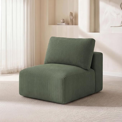 Modular Sectional Sofa Extension, Armless Memory Foam Cloud Chair, 31" Boneless Corduroy Upholstered Single Seat, No Assembly Required Accent Chair for Living Room Apartment Home Decor, Green