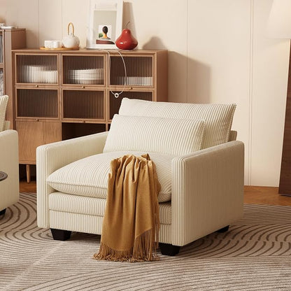 Gizoon Cloud Accent Chair with Washable Cover, Corduroy Single Sofa Chair with Comfy Deep Seat, Modern Armchair with Pillow for Living Room Bedroom, Beige