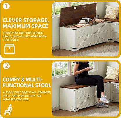 DWVO L-Shaped Storage Bench, 18" High Corner Dining Bench with Safety Hinges, Wooden Nook Chest for Living Room, Bedroom | Corner L-shaped design, slow-close safety hinges, hidden storage, fits living room bedroom dining nook, easy to assemble