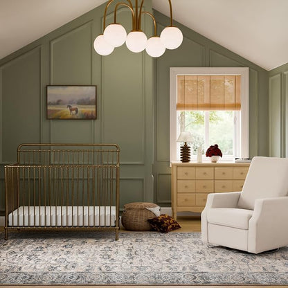 Namesake Winston 4-in-1 Convertible Crib - GREENGUARD Gold Certified Metal Baby Crib Convertible to Toddler Bed, Daybed, Full Size Bed w/ 4 Mattress Heights - Vintage Gold Bedside Crib for Baby