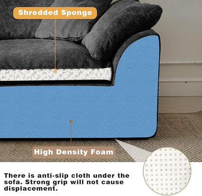 109" Boneless Cloud Couch Sectional for Living Room, Oversized Modular L Shaped Sofa with Ottoman, Deep Seat Chenille Sectional Couch for Cloud-Like Comfort (Onyx Black)