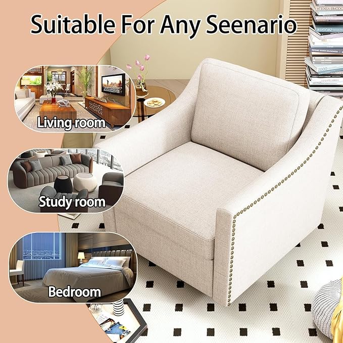 Swivel Accent Chair Set of 2，Armchair，Bronze Nail Decoration Comfy Living Room Chair,Single Sofa Chair，Reading Chairs,for Living Room Bedroom Reading Apartment (Cream, 2 Cream)