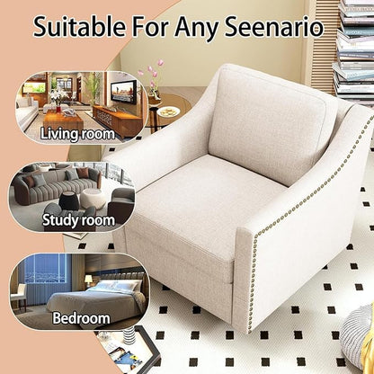 Swivel Accent Chair Set of 2，Armchair，Bronze Nail Decoration Comfy Living Room Chair,Single Sofa Chair，Reading Chairs,for Living Room Bedroom Reading Apartment (Cream, 2 Cream)