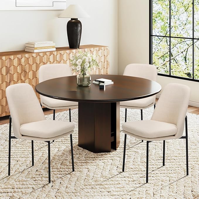 COLAMY Modern Dining Chairs Set of 2, Upholstered Dining Room Chairs Dinner Chair Kitchen Chairs with Curved Back and Metal Legs, Beige
