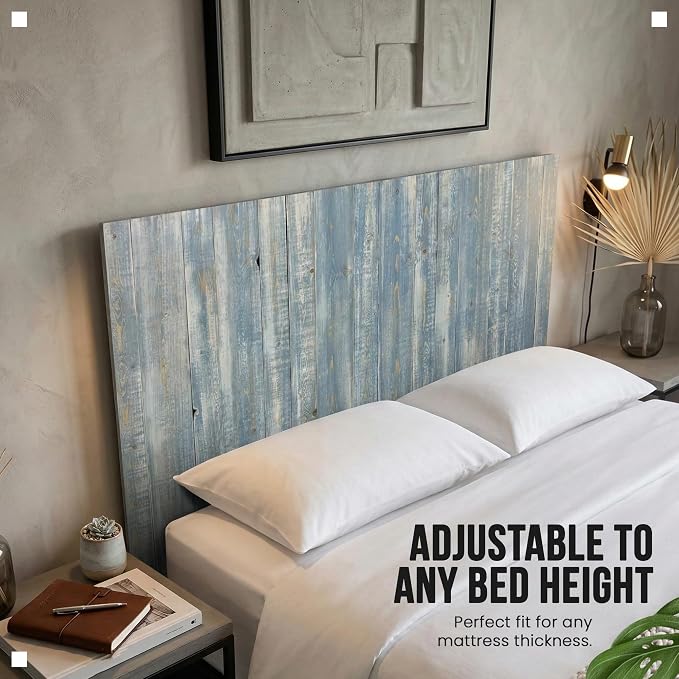 Barn Walls Solid Wood Queen Headboard, Wall Mounted Floating Fluted Headboard for Queen Bed Size, Farmhouse Rustic Mid Century Style, Low Profile Mount, Blue Powderwash, 64.5" L x 2" W x 36" H