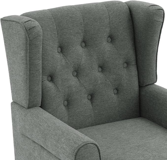 High Back Accent Chairs Set of 2, Upholstered Armchair in Fabric, Retro Wingback Arm Chair for Living Room, Comfy Single Sofa Bedroom Reading Seat with Solid Wood Legs - Dark Gray