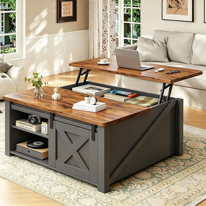 Simple Deluxe Lift Top Coffee Table with Storage, Farmhouse Coffee Table for Living Room, Coffee Tables with Hidden Storage, Coffee Tables with Lifting Top Center Table for Living Room (Black)