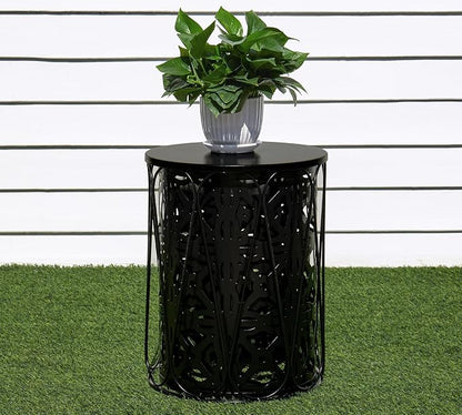 HFHOME Set of 3 Metal Outdoor Side Table, Nesting Round Coffee Table for Indoor Outdoor, Heavy Duty End Tables Plant Stand Living Room Garden Stool - Black