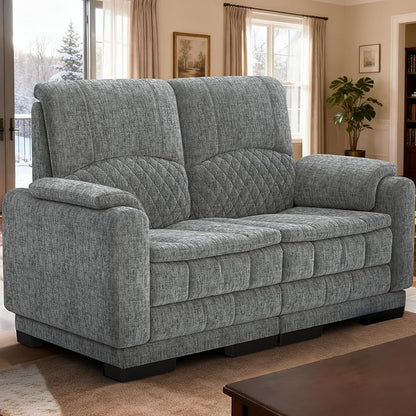 Yolsali Boneless Loveseat Sofa, High-Density Cloud-Like Double Cushion Floor Sofa Couch, Chenille Small Boneless Couch for Living Room, 850 lb Support, Raised Backrest, Ergonomic, Easy Assembly, Grey