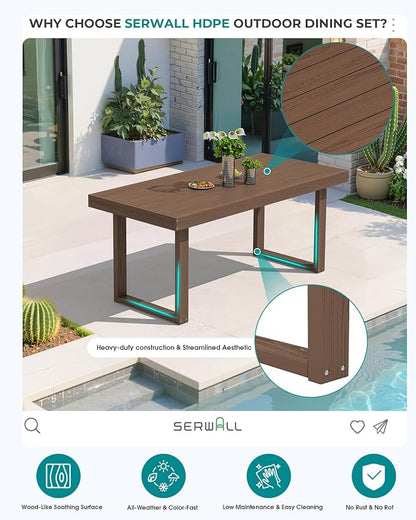 SERWALL HDPE Outdoor Dining Set for 4, 67'' Patio Table and Chairs Set | with Armchair Seat
