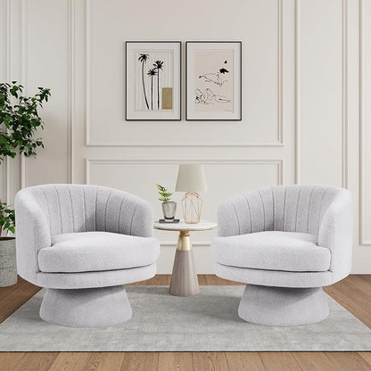 CANMOV Swivel Accent Chair with Armrest, Modern 360 Degree Swivel Barrel Chair with Curve Back and Soft Cushion,Comfy Round Sherpa Teddy Armchair Single Sofa for Living Room,Bedroom, Light Grey