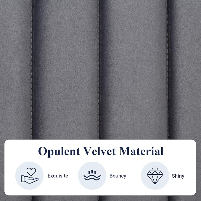 Allewie Queen Bed Frame, Velvet Upholstered Platform Bed with Adjustable Vertical Channel Tufted Headboard, Mattress Foundation with Strong Wooden Slats, Box Spring Optional, Easy Assembly, Grey