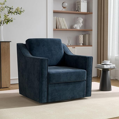 Swivel Accent Chair, 360° Swivel Upholstered Club Armchairs for Living Room, Comfy Single Sofa Reading Chair with Deep Seat, Metal Swivel Base, Chenille Fabric, Navy