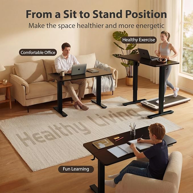 Cubiker Standing Desk, 55x28 Inches Sit Stand Home Office Desk, Electric Stand up Desk, Adjustable Desk with Splice Board, Black Frame/Black Top