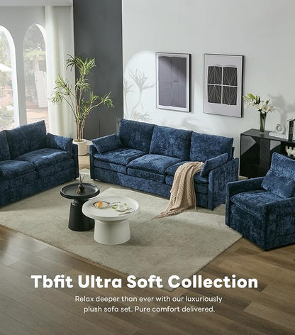 Iroomy 83" Cloud Couch, Chenille Modern Sofa 3 Seater, Comfy Plush Thick Cushions, Pocket Springs, Cloud-Like Comfort Sofas for Small Living Room Apartment, Blue
