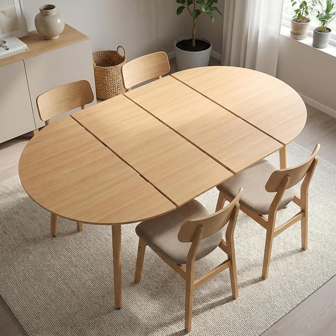 Extendable Round Dining Table for 4 6 Wooden Dining Room Table 39" to 70" Modern Kitchen Table for Dining Room Office Expandable Oval Dinner Table with MDF Top Natural Wood