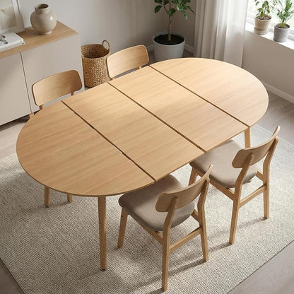 Extendable Round Dining Table for 4 6 Wooden Dining Room Table 39" to 70" Modern Kitchen Table for Dining Room Office Expandable Oval Dinner Table with MDF Top Natural Wood